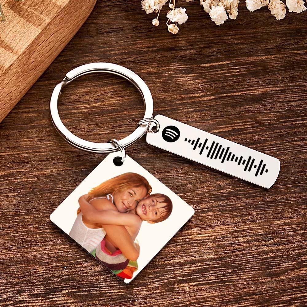 Personalized Calendar Keychain Special Day Significant Photo Heart Square Shape Music Code Metal Keychain Gift for Mother - soufeelmy