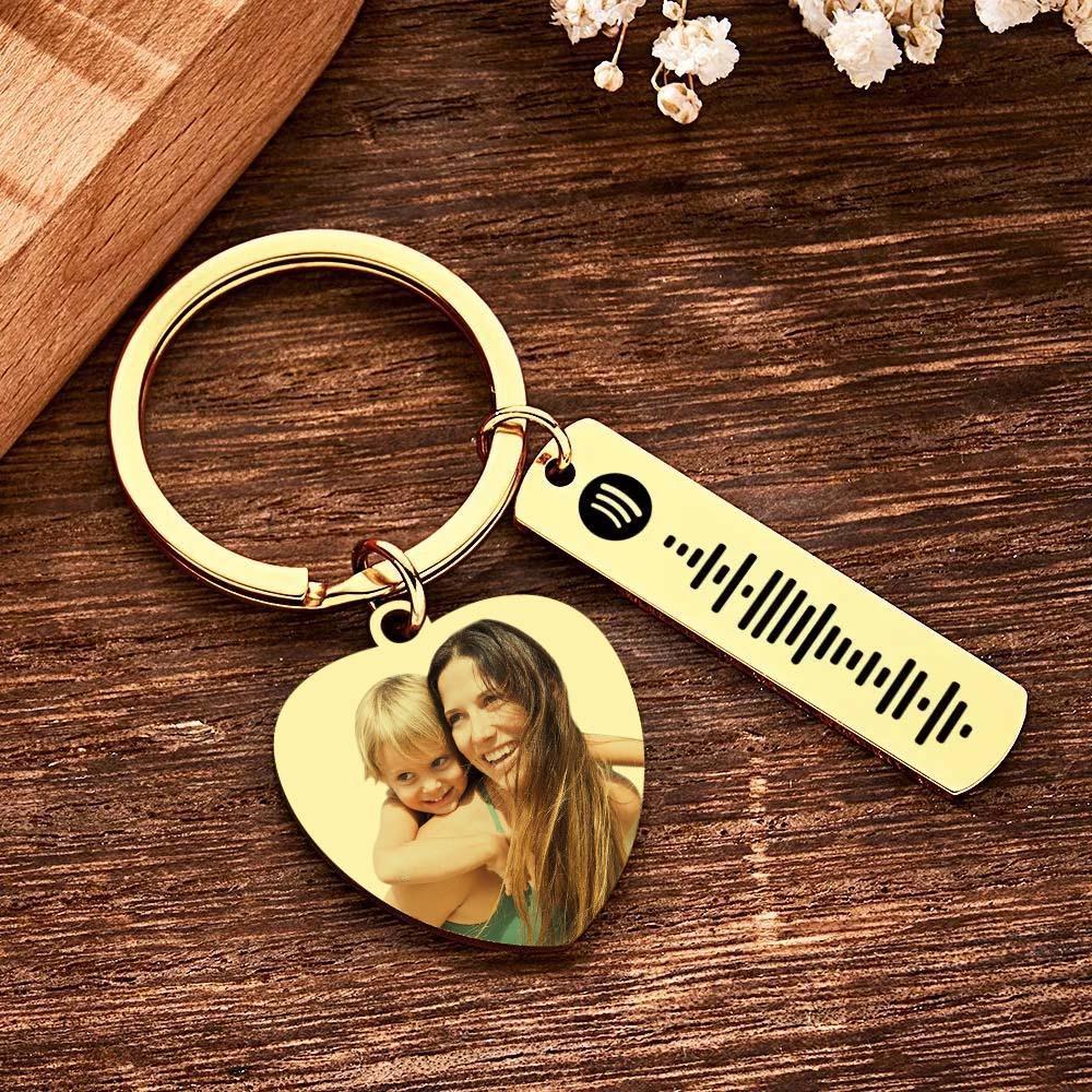 Personalized Calendar Keychain Special Day Significant Photo Heart Square Shape Music Code Metal Keychain Gift for Mother - soufeelmy