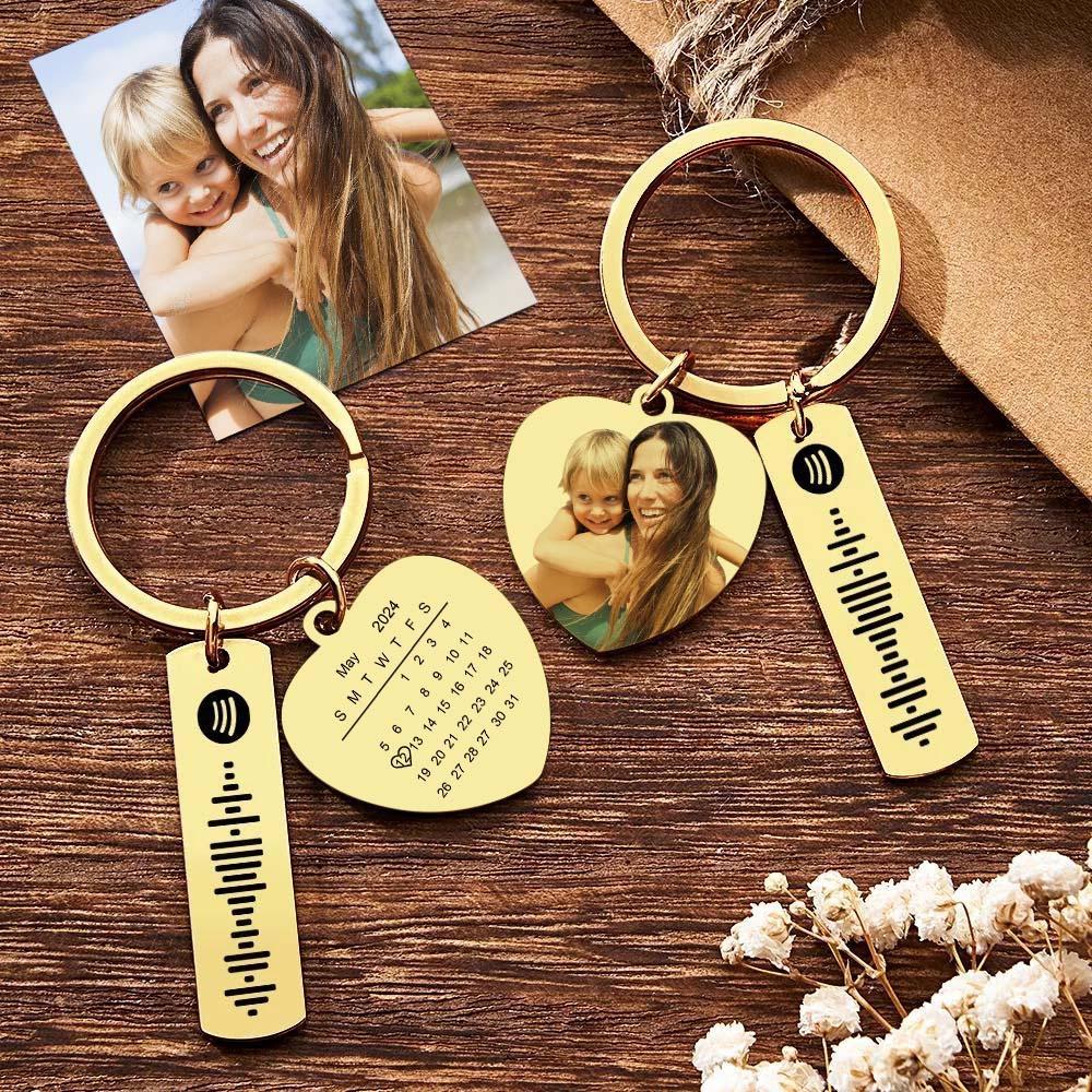 Personalized Calendar Keychain Special Day Significant Photo Heart Square Shape Music Code Metal Keychain Gift for Mother - soufeelmy