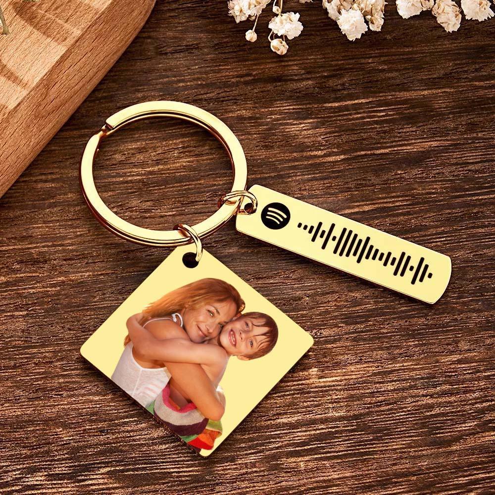Personalized Calendar Keychain Special Day Significant Photo Heart Square Shape Music Code Metal Keychain Gift for Mother - soufeelmy
