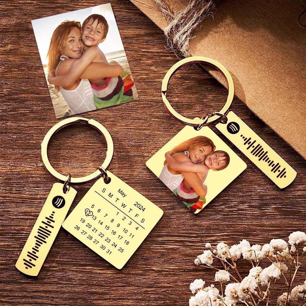 Personalized Calendar Keychain Special Day Significant Photo Heart Square Shape Music Code Metal Keychain Gift for Mother - soufeelmy