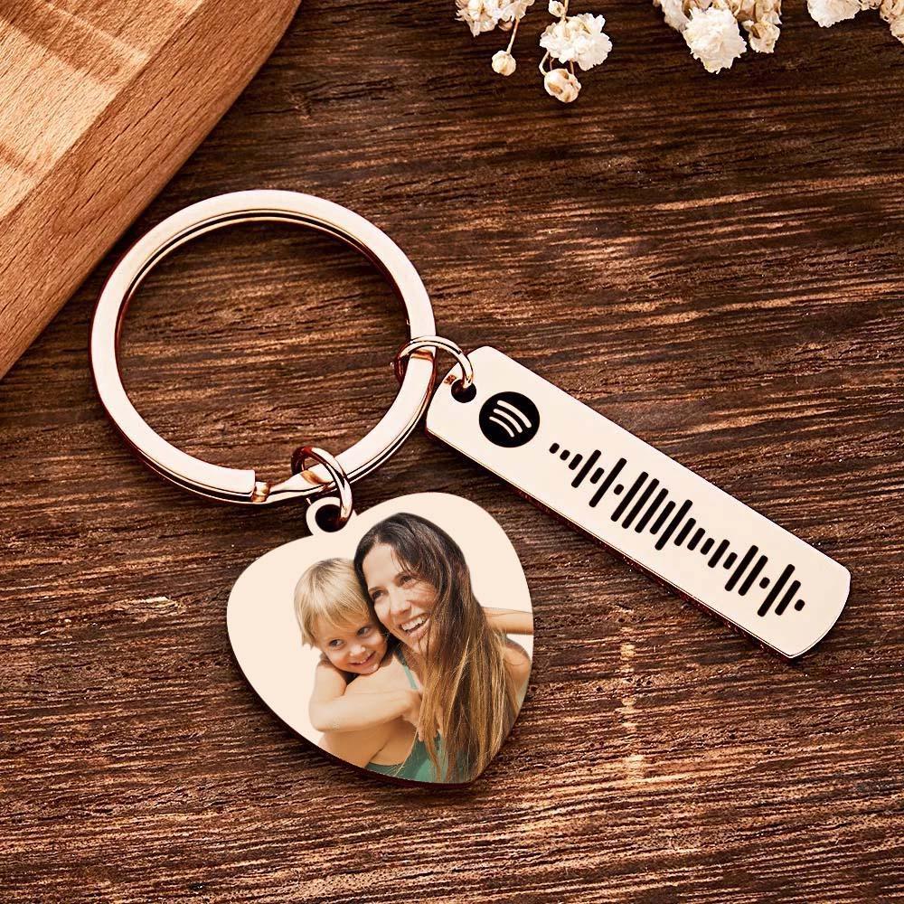 Personalized Calendar Keychain Special Day Significant Photo Heart Square Shape Music Code Metal Keychain Gift for Mother - soufeelmy