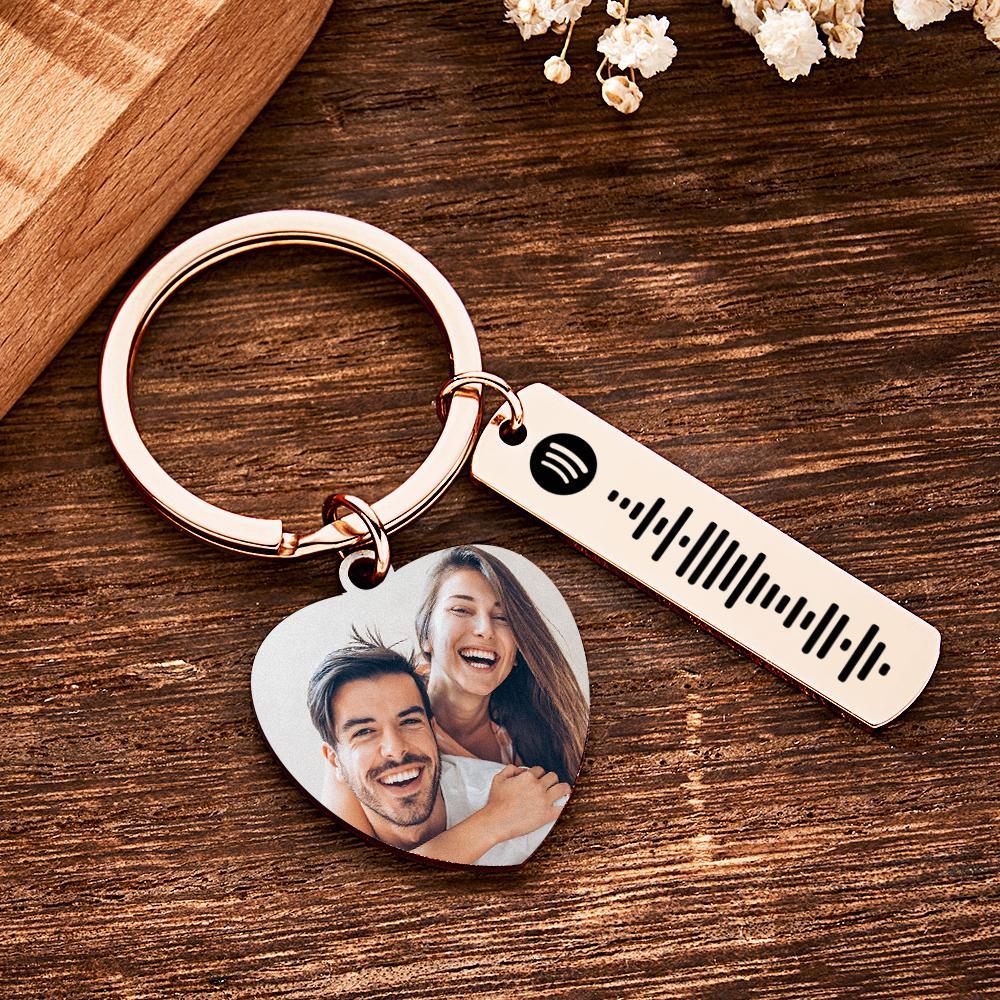 Personalized Calendar Keychain Special Day Significant Photo Heart Square Shape Music Code Metal Keychain Anniversary Gift - soufeelmy