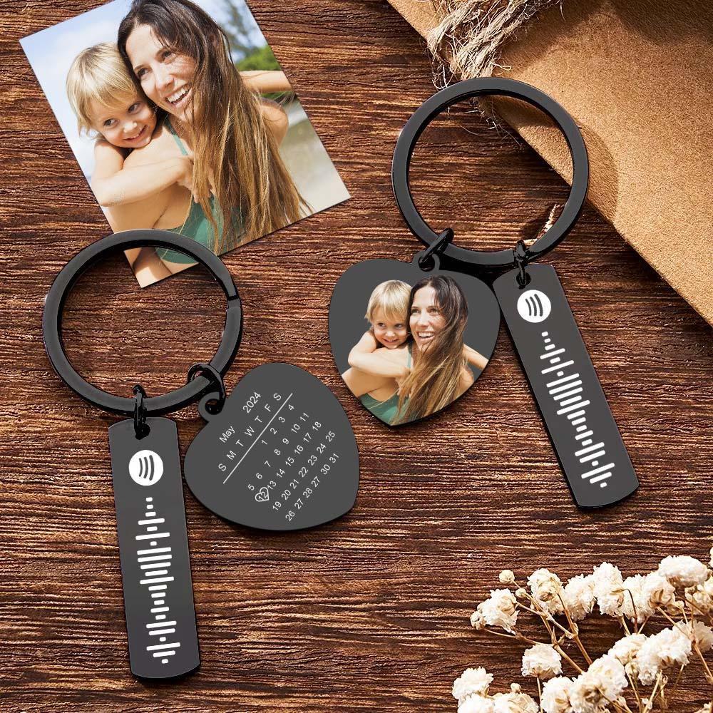 Personalized Calendar Keychain Special Day Significant Photo Heart Square Shape Music Code Metal Keychain Gift for Mother - soufeelmy