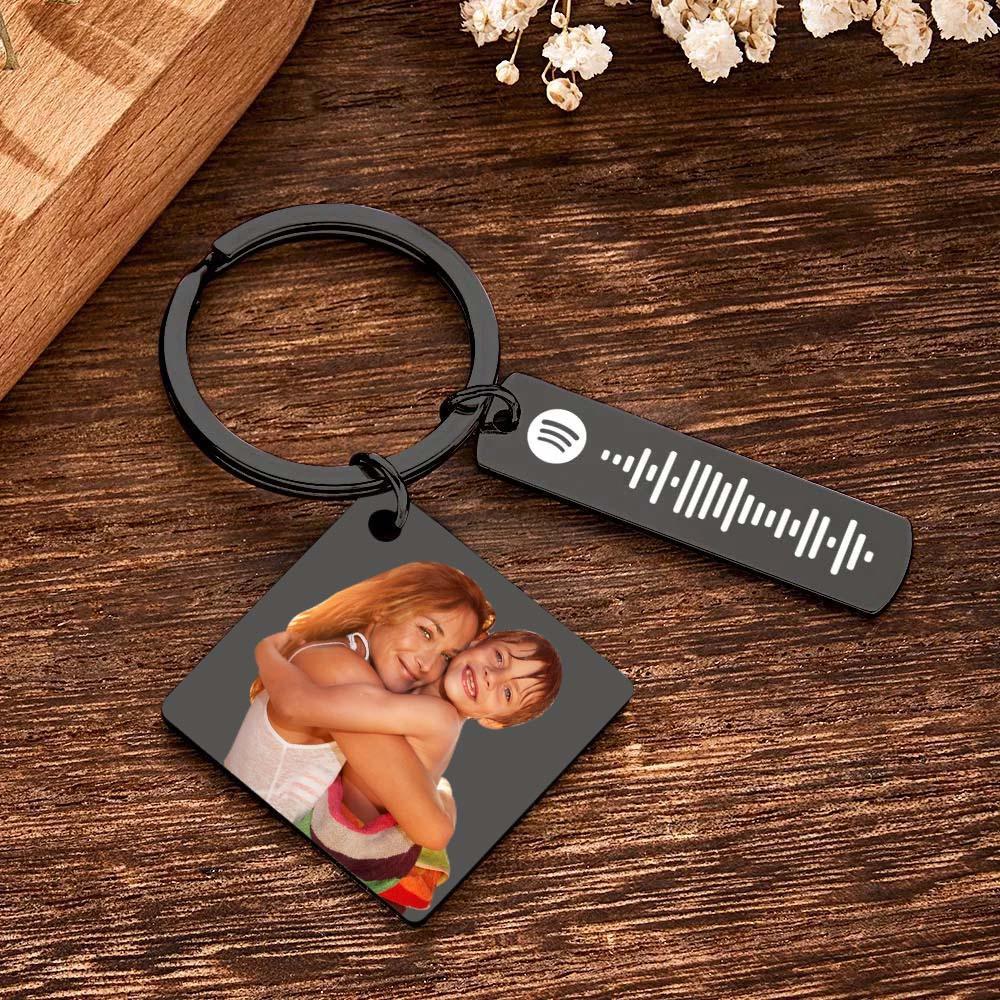 Personalized Calendar Keychain Special Day Significant Photo Heart Square Shape Music Code Metal Keychain Gift for Mother - soufeelmy