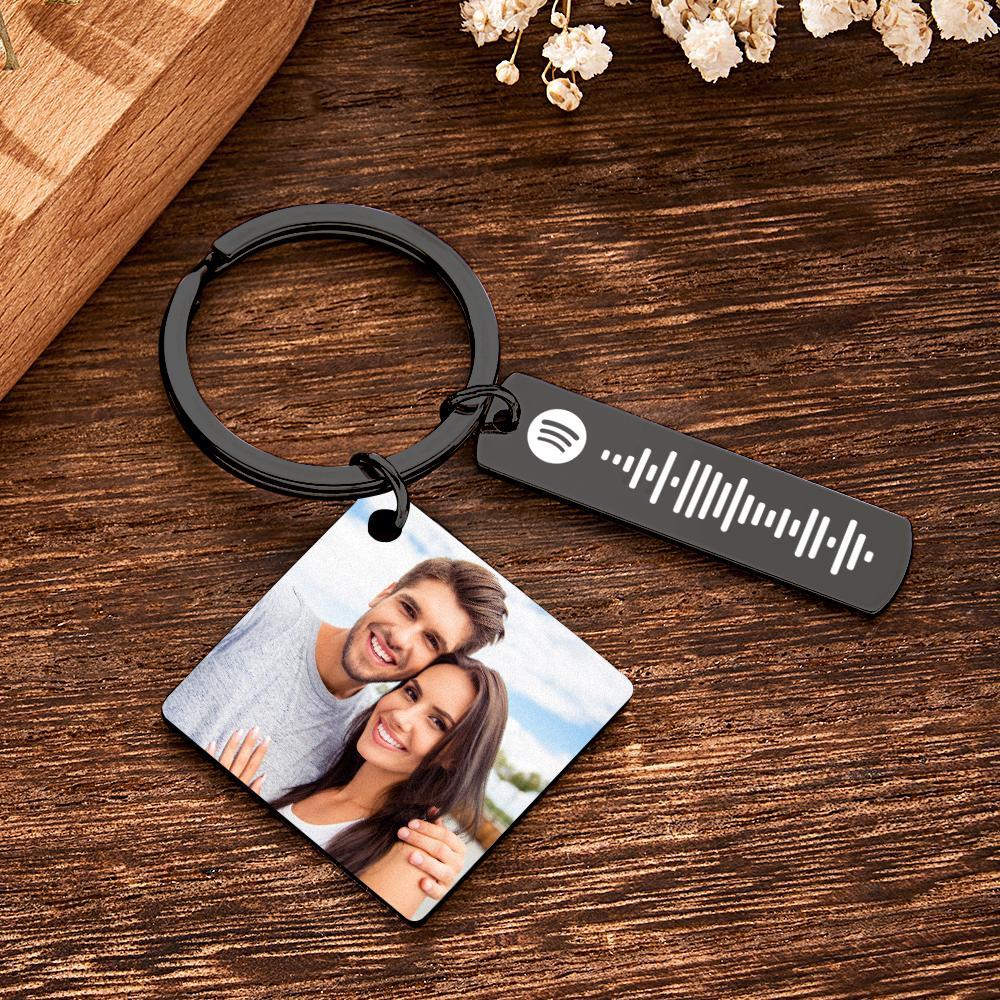 Personalized Calendar Keychain Special Day Significant Photo Heart Square Shape Music Code Metal Keychain Anniversary Gift - soufeelmy