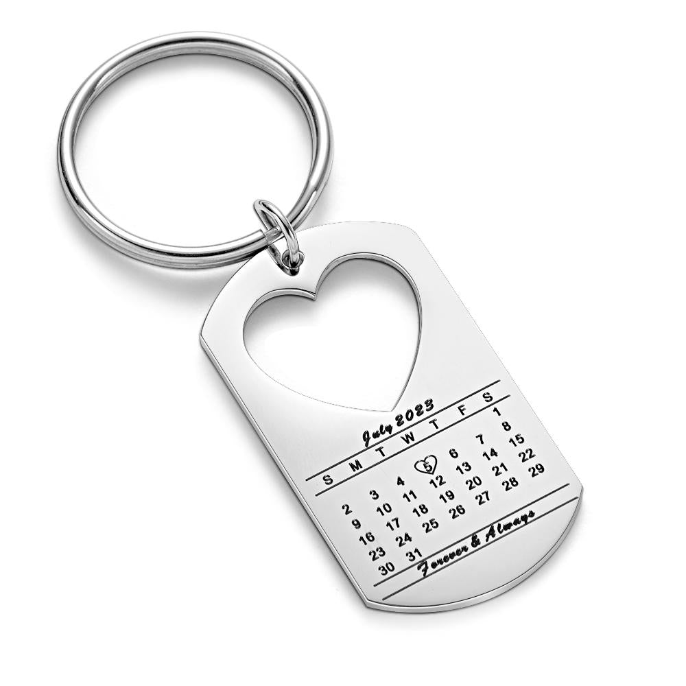 Anniversary Gift Unique Calendar Keychain Personalized Date Engraved for Husband Keychains Engagement Gift for Him - soufeelmy