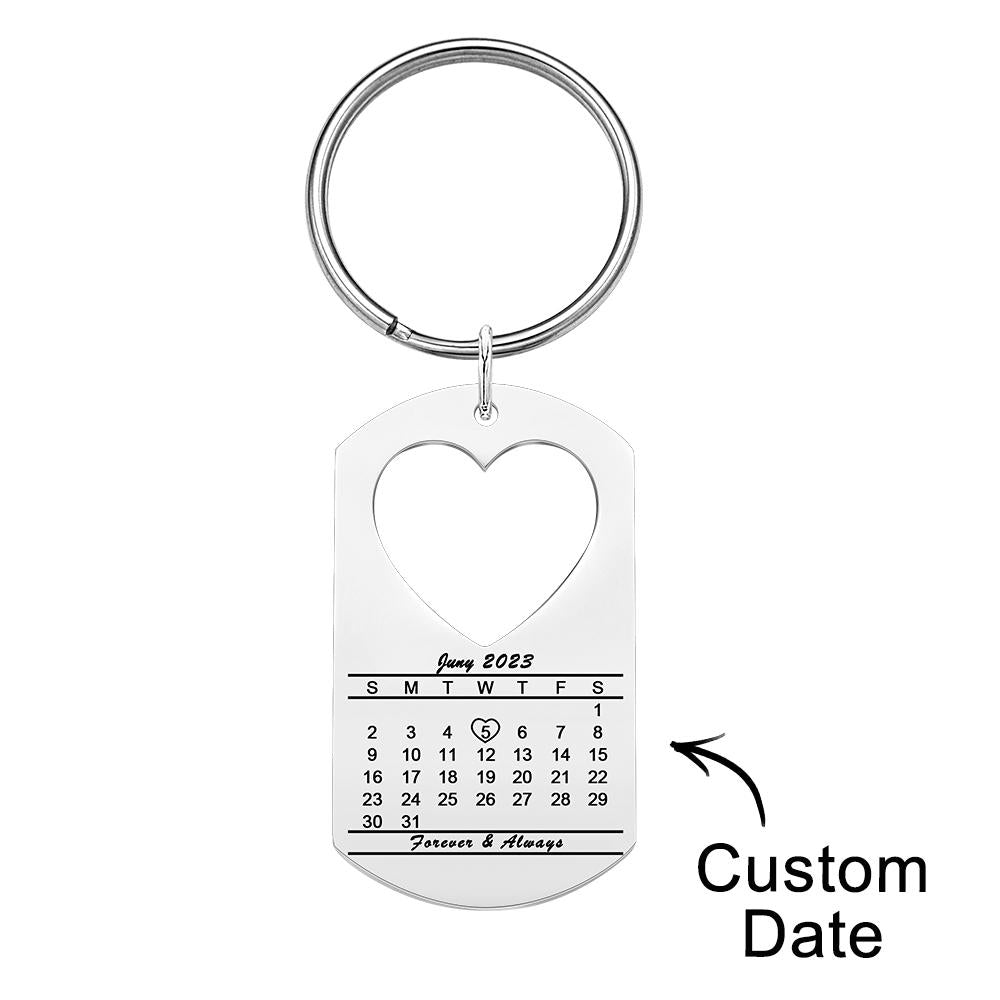 Anniversary Gift Unique Calendar Keychain Personalized Date Engraved for Husband Keychains Engagement Gift for Him - soufeelmy