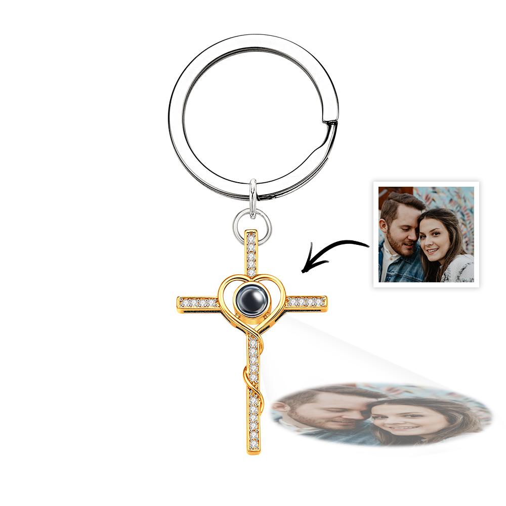 Cross Projection Keychain Custom Memorial Photo Key Ring Personalized Picture Inside Jewelry Trendy Best Friend Gift - soufeelmy