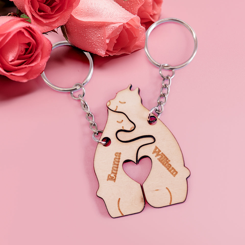 Personalized Couple Matching Keychain Custom Matching Bear Keychain Valentine's Day Gifts for Lover - soufeelmy