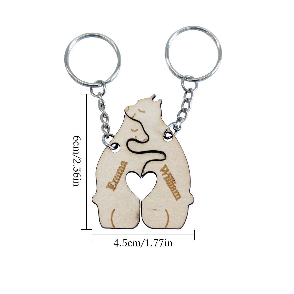 Personalized Couple Matching Keychain Custom Matching Bear Keychain Valentine's Day Gifts for Lover - soufeelmy