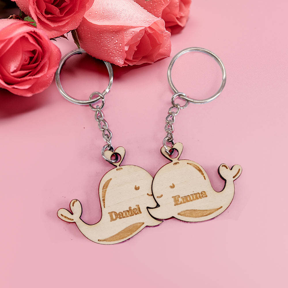 Personalized Couple Matching Keychain Custom Matching Whale Keychain Valentine's Day Gifts for Lover - soufeelmy