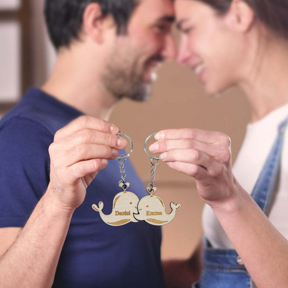 Personalized Couple Matching Keychain Custom Matching Whale Keychain Valentine's Day Gifts for Lover - soufeelmy