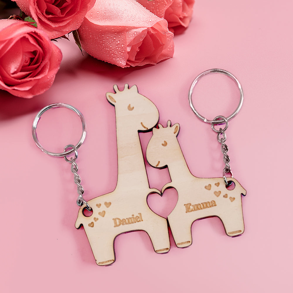 Personalized Couple Matching Keychain Custom Matching Giraffes Keychain Valentine's Day Gifts for Lover - soufeelmy