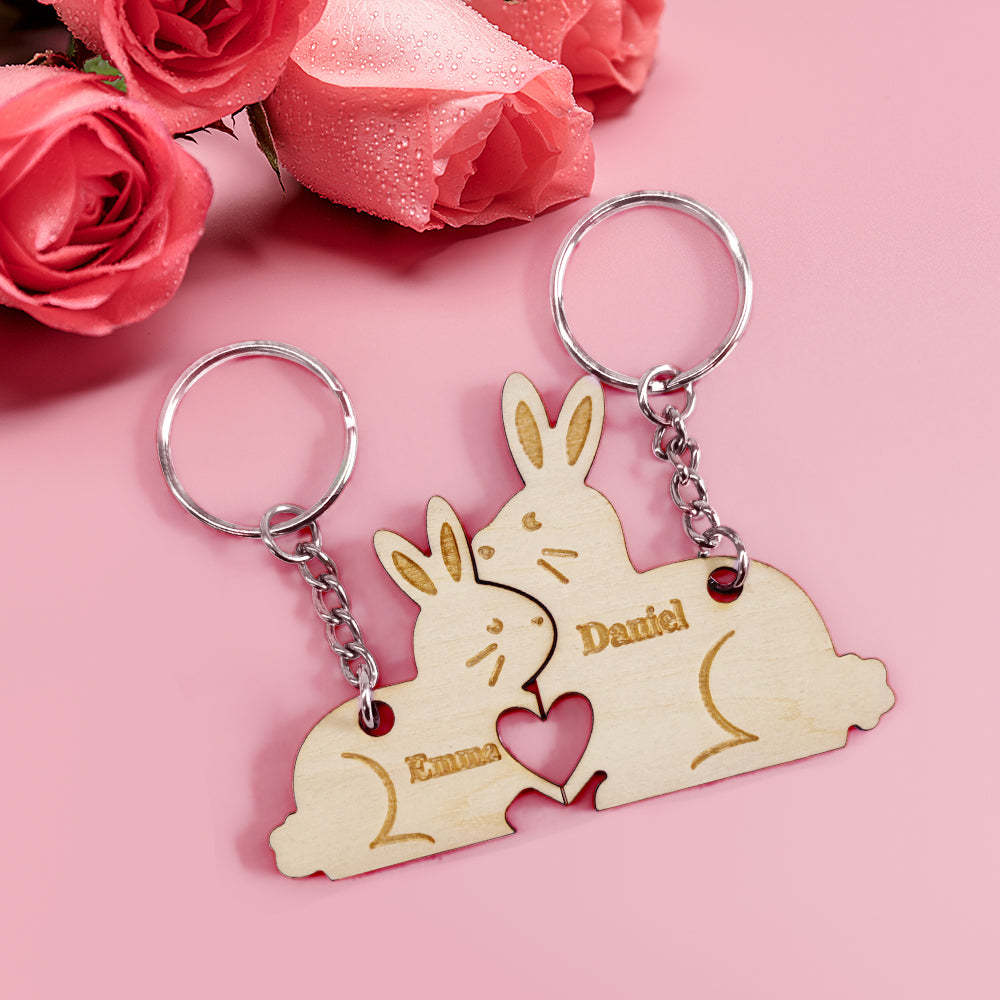 Personalized Couple Matching Keychain Custom Matching Bunnies Keychain Valentine's Day Gifts for Lover - soufeelmy