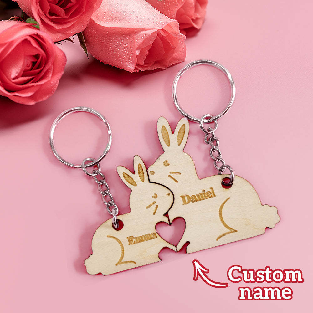 Personalized Couple Matching Keychain Custom Matching Bunnies Keychain Valentine's Day Gifts for Lover - soufeelmy
