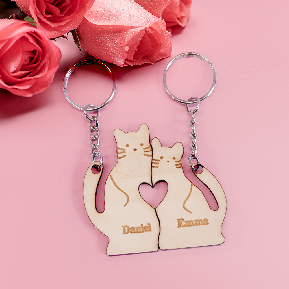 Personalized Couple Matching Keychain Custom Matching Cats Keychain Valentine's Day Gifts for Lover - soufeelmy