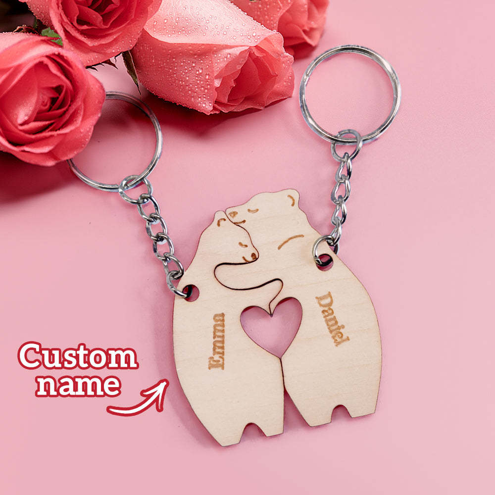 Personalized Couple Matching Keychain Custom Matching Hug Bears Keychain Valentine's Day Gifts for Lover - soufeelmy