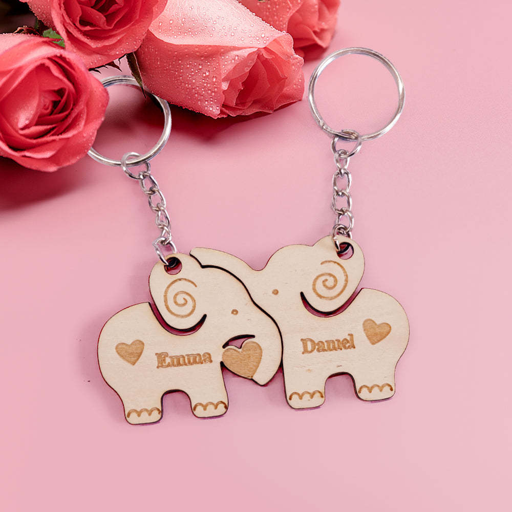 Personalized Couple Matching Keychain Custom Matching Elephants Keychain Valentine's Day Gifts for Lover - soufeelmy