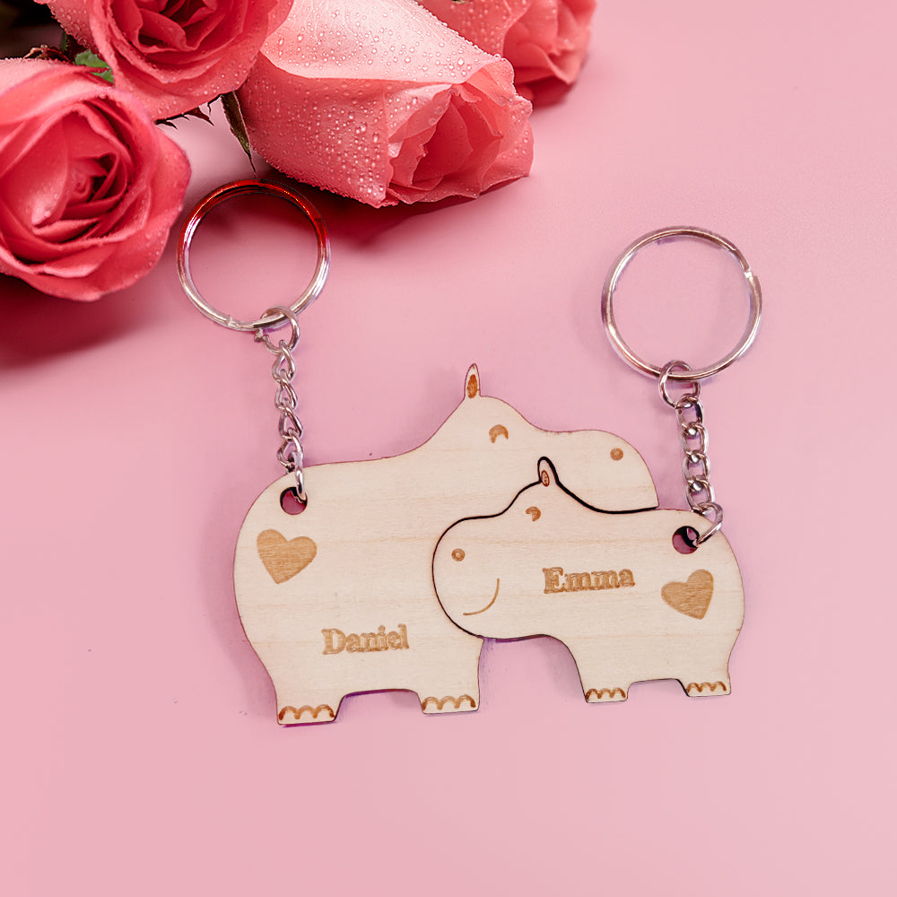 Personalized Couple Matching Keychain Custom Matching Hippos Keychain Valentine's Day Gifts for Lover - soufeelmy