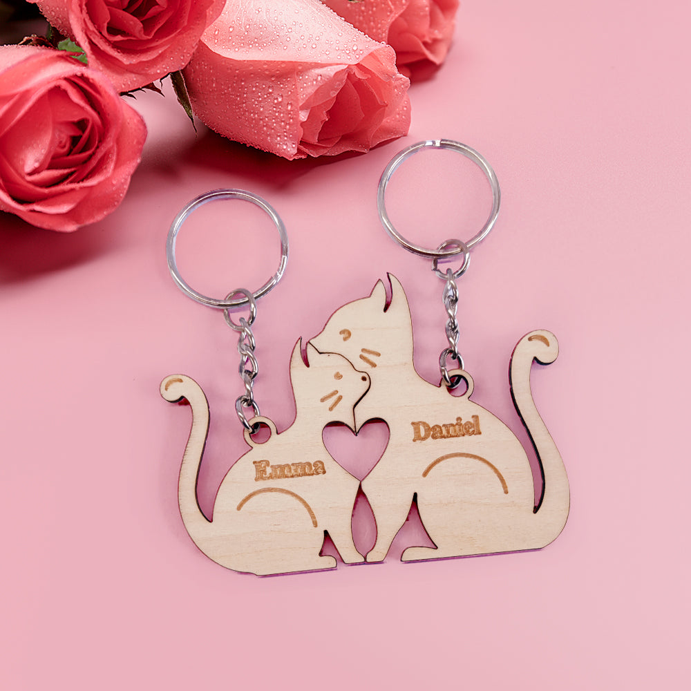 Personalized Couple Matching Keychain Custom Matching Hug Cats Keychain Valentine's Day Gifts for Lover - soufeelmy