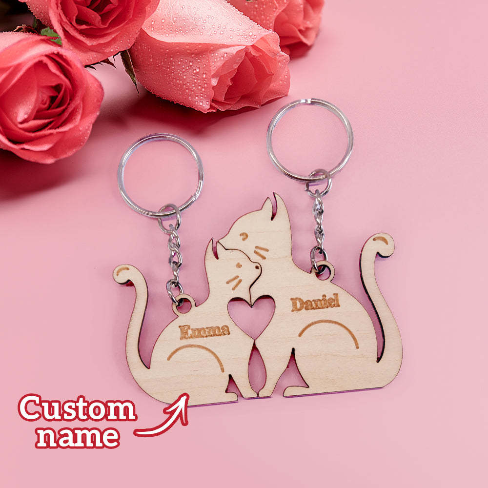 Personalized Couple Matching Keychain Custom Matching Hug Cats Keychain Valentine's Day Gifts for Lover - soufeelmy