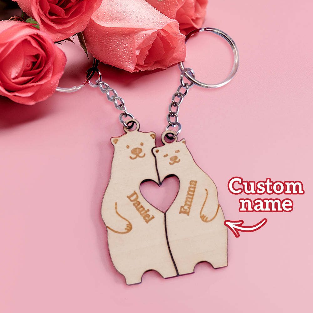 Personalized Couple Matching Keychain Custom Matching Bears Keychain Valentine's Day Gifts for Lover - soufeelmy