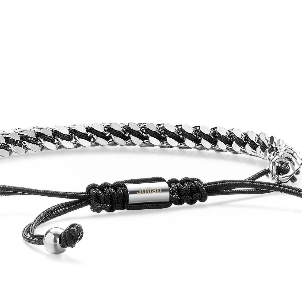 Metal Rope Woven and Stainless Steel Bracelet Red Black Silver Men's Bracelet Customize Text Box Bracelet - soufeelmy