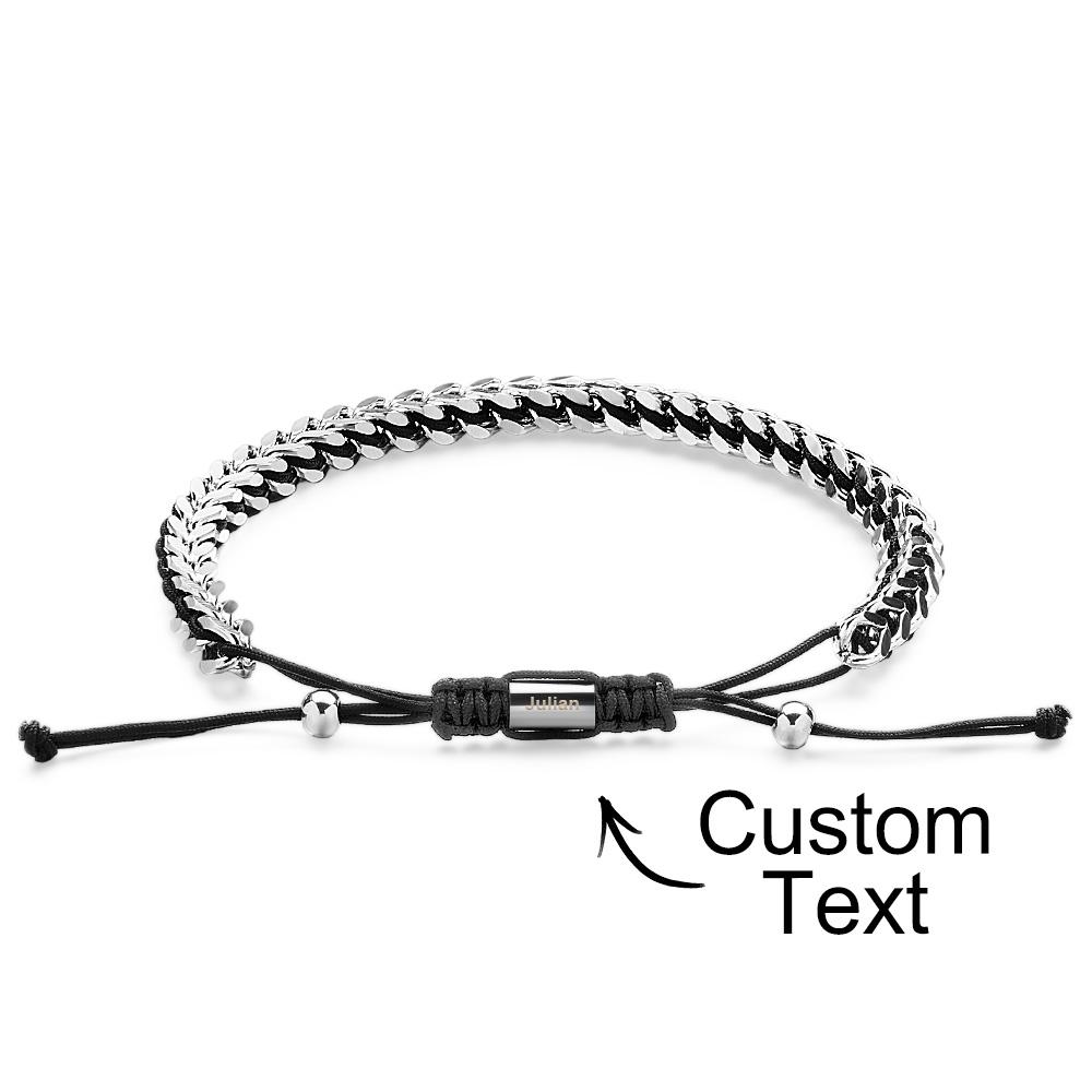 Metal Rope Woven and Stainless Steel Bracelet Red Black Silver Men's Bracelet Customize Text Box Bracelet - soufeelmy