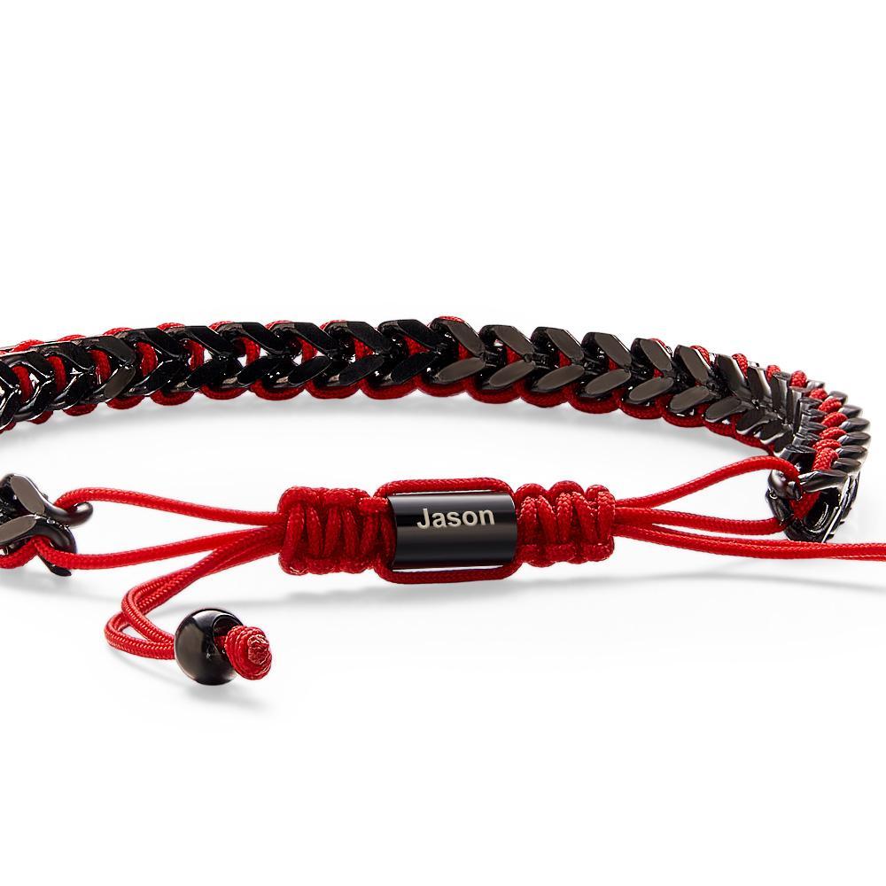 Metal Rope Woven and Stainless Steel Bracelet Red Black Silver Men's Bracelet Customize Text Box Bracelet - soufeelmy