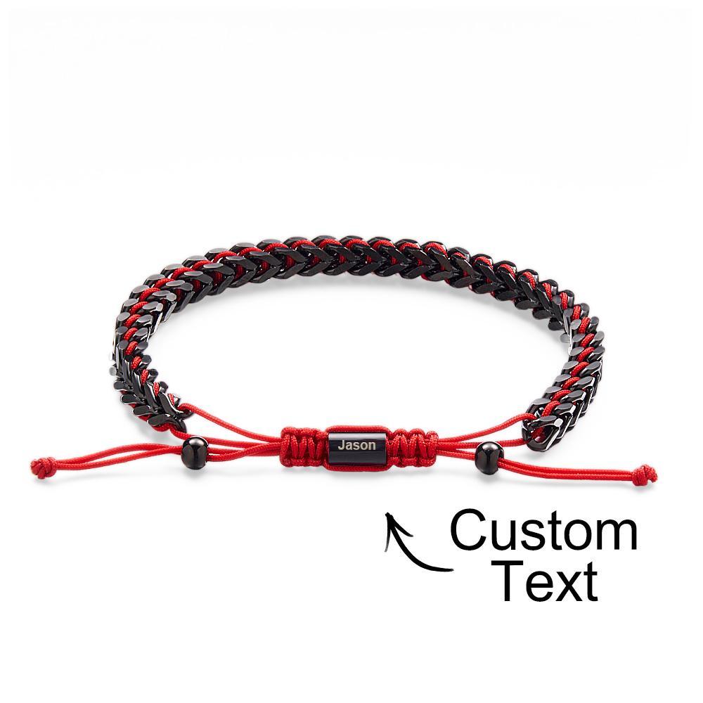 Metal Rope Woven and Stainless Steel Bracelet Red Black Silver Men's Bracelet Customize Text Box Bracelet - soufeelmy