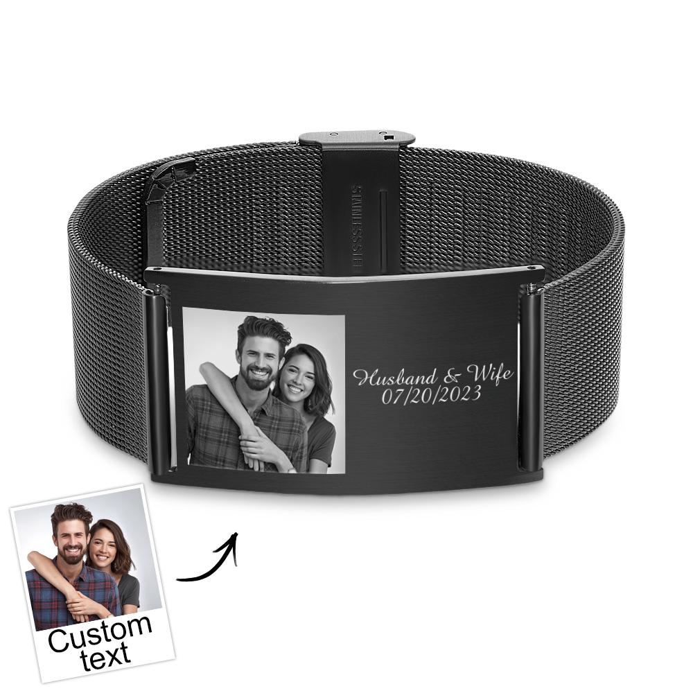 Custom Engraved Photo & Name Stainless Steel Retractable Wide Bracelet Personalized Image Jewelry Gifts for Men - soufeelmy