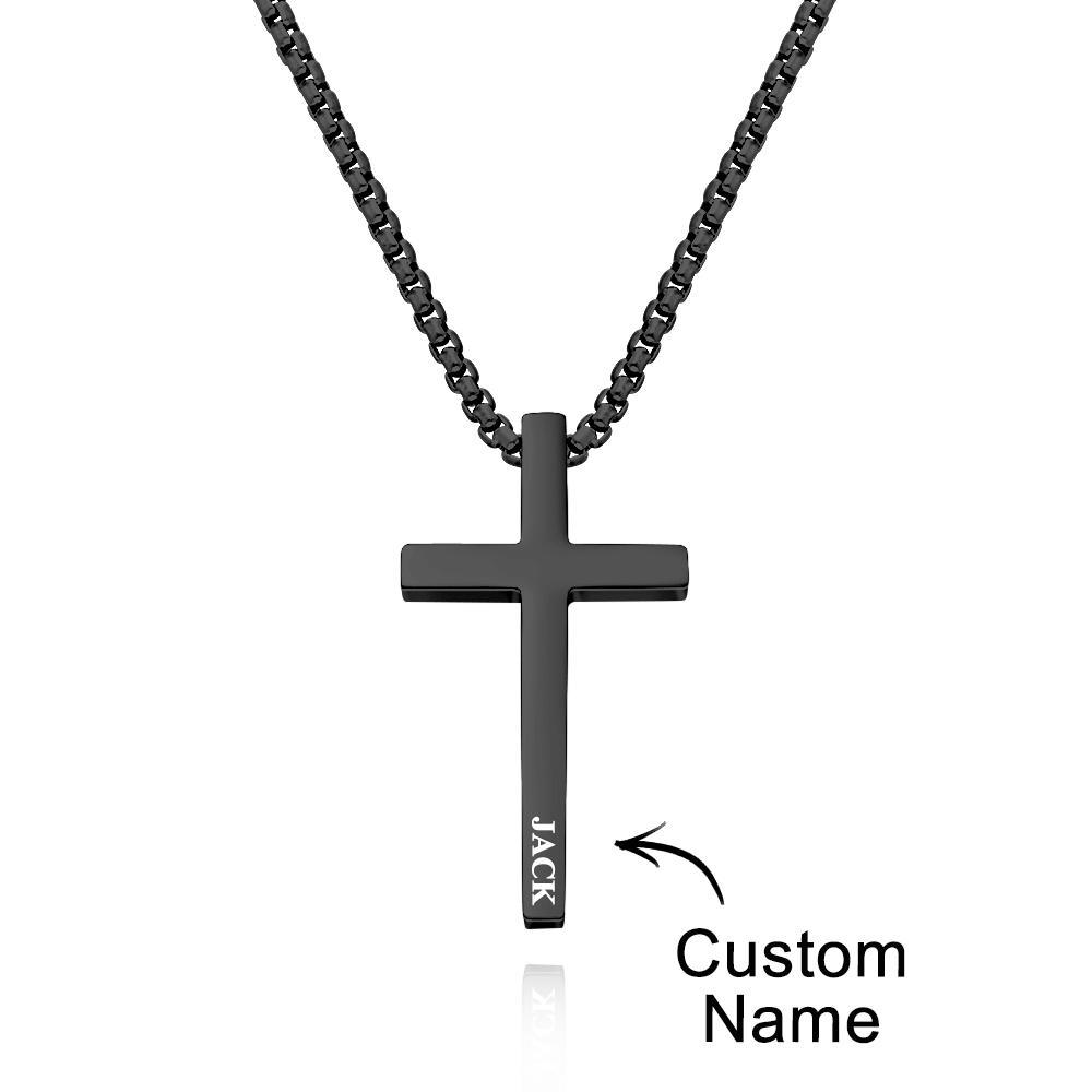 Custom Cross Necklace Engraved Necklace Men's Punk Pendant Necklace Baptism Christian Bible Verse Gifts Gift For Him - soufeelmy