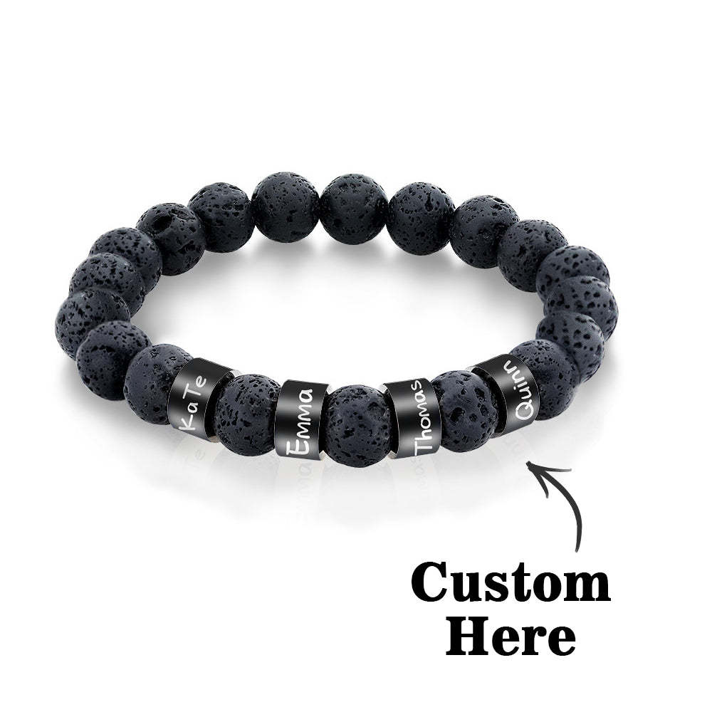 Personalized Name Black Lava Stone Bead Bracelet Gift for Men Husband Father Grandfather - soufeelmy
