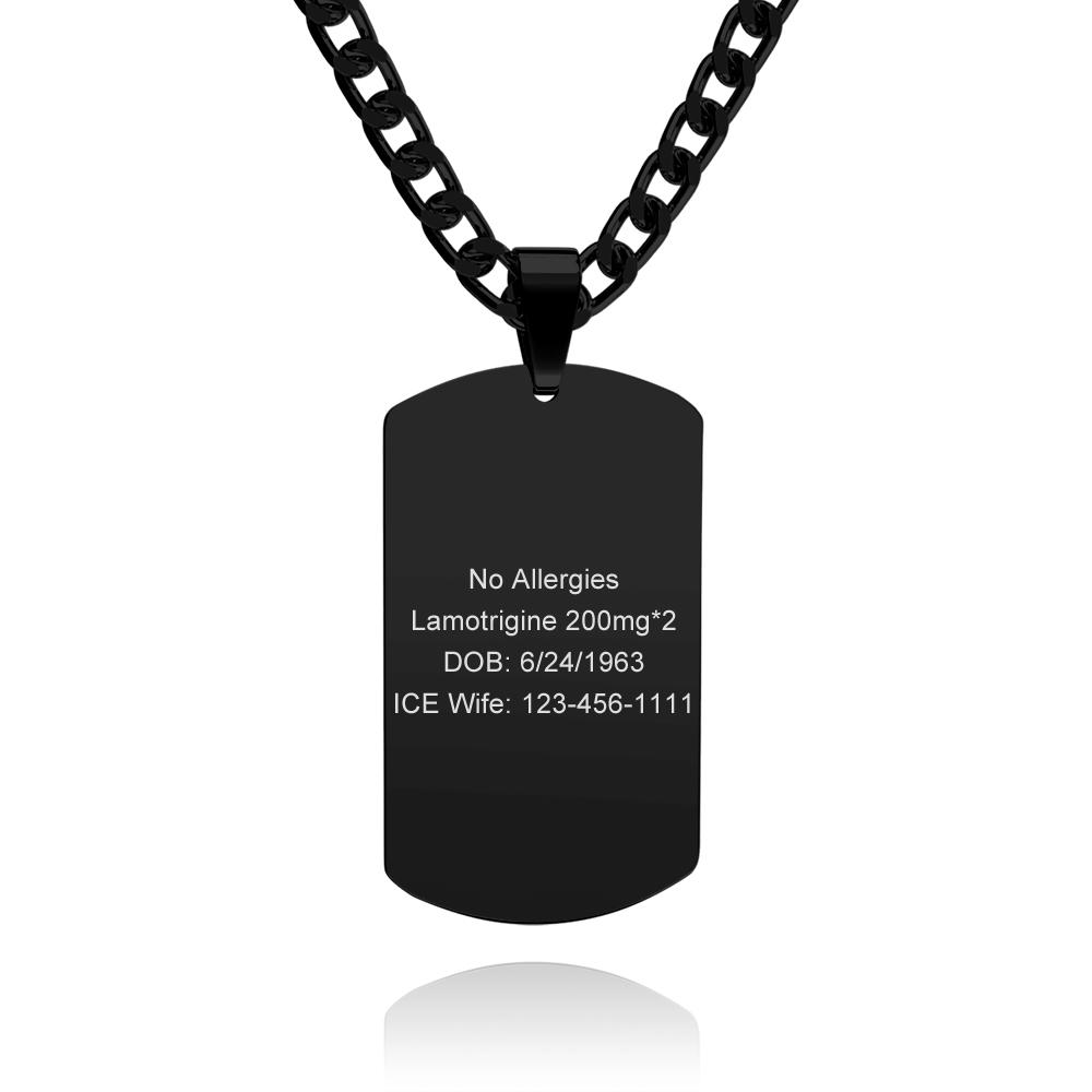 Medical Alert Emergency ID Necklace Men's Tag Necklace with Double Sides Engraving Stainless Steel Personalized Medical Necklace - soufeelmy