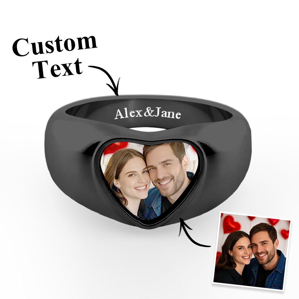 Customized Signet Photo Rings Heart Chunky Band Ring Stainless Steel Personalized Jewelry for Men Women - soufeelmy