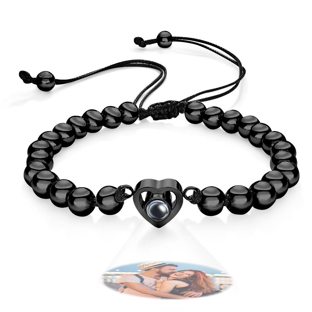 Custom Photo Projection Bracelet Personalized Heart Beads Adjustable Bracelet Gifts For Women - soufeelmy