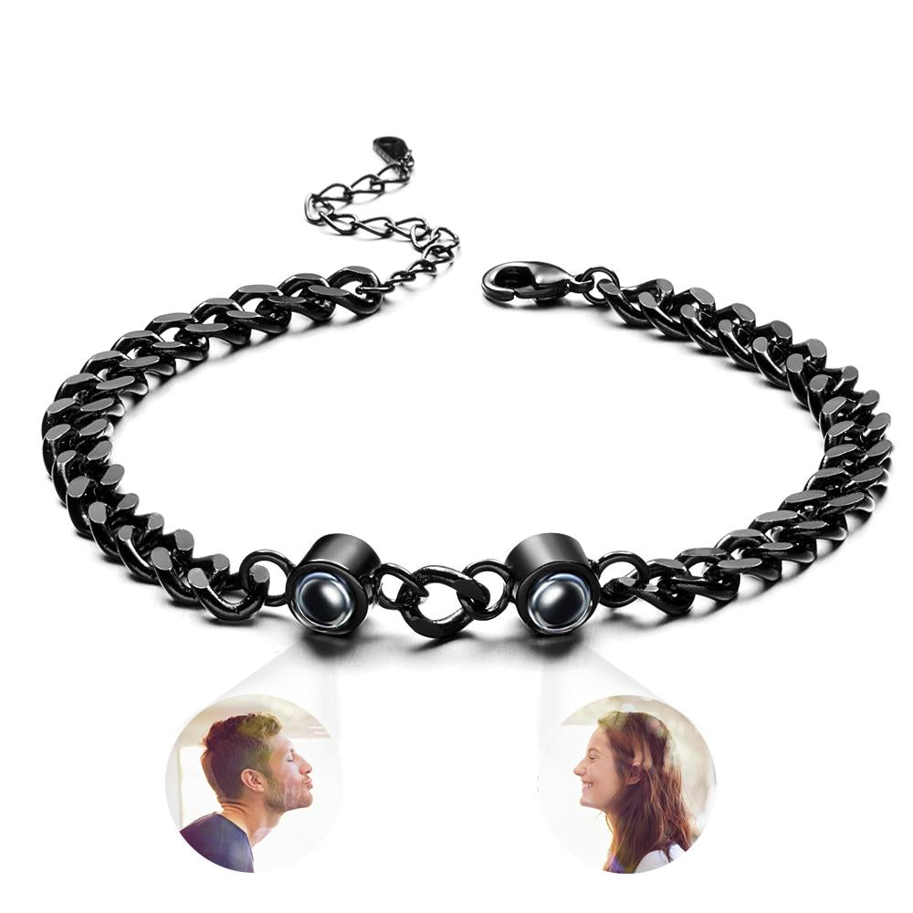 Custom Photo Projection Bracelet Personalized Double Bead Adjustable Bracelet Gifts For Couple - soufeelmy
