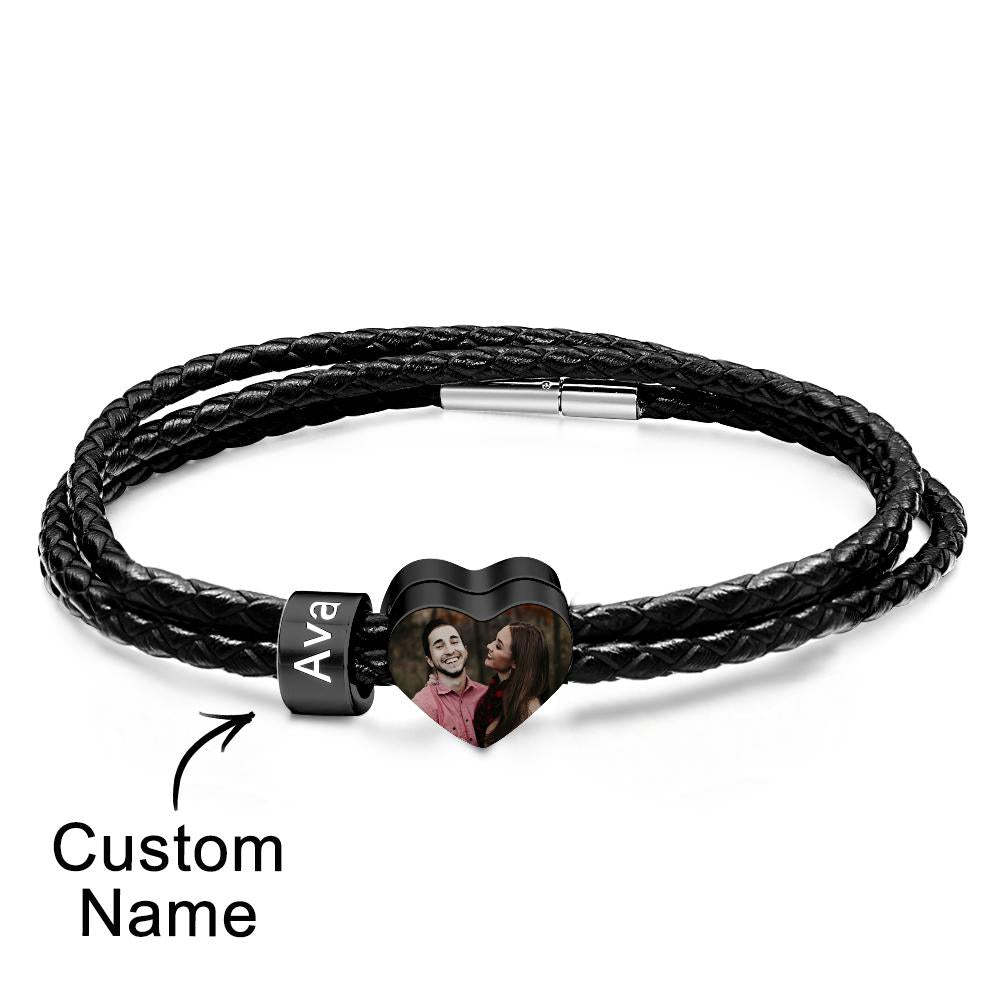 Custom Photo Name Bracelet Weave Leather Gift for Dad - soufeelmy