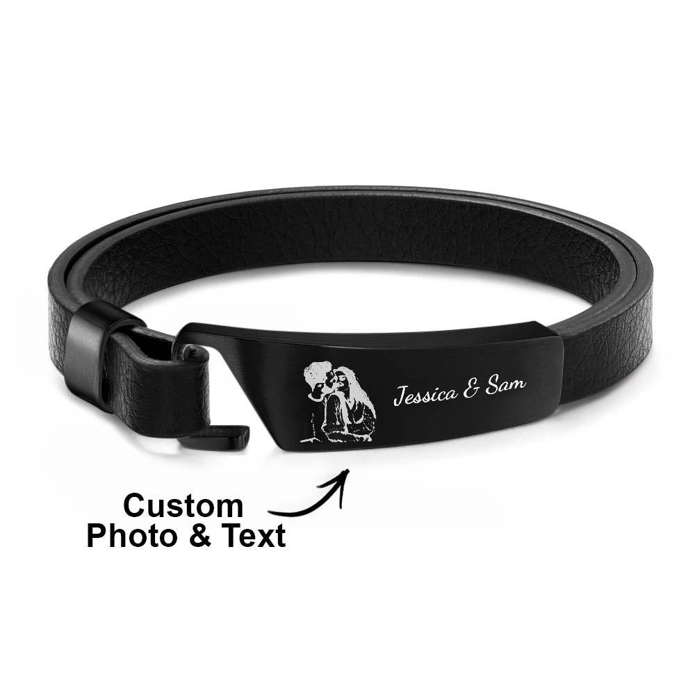 Custom Photo Leather Bracelet With Text Simple Retro Bracelet Gift For Men - soufeelmy