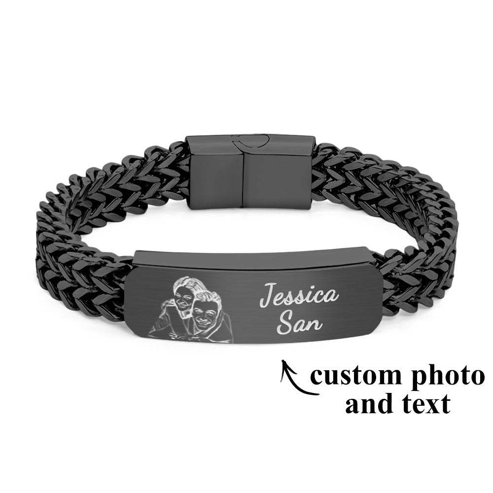 Custom Photo Bracelet Personalized Engraved Fashion Men's Chain Bracelet Father's Day Gift - soufeelmy