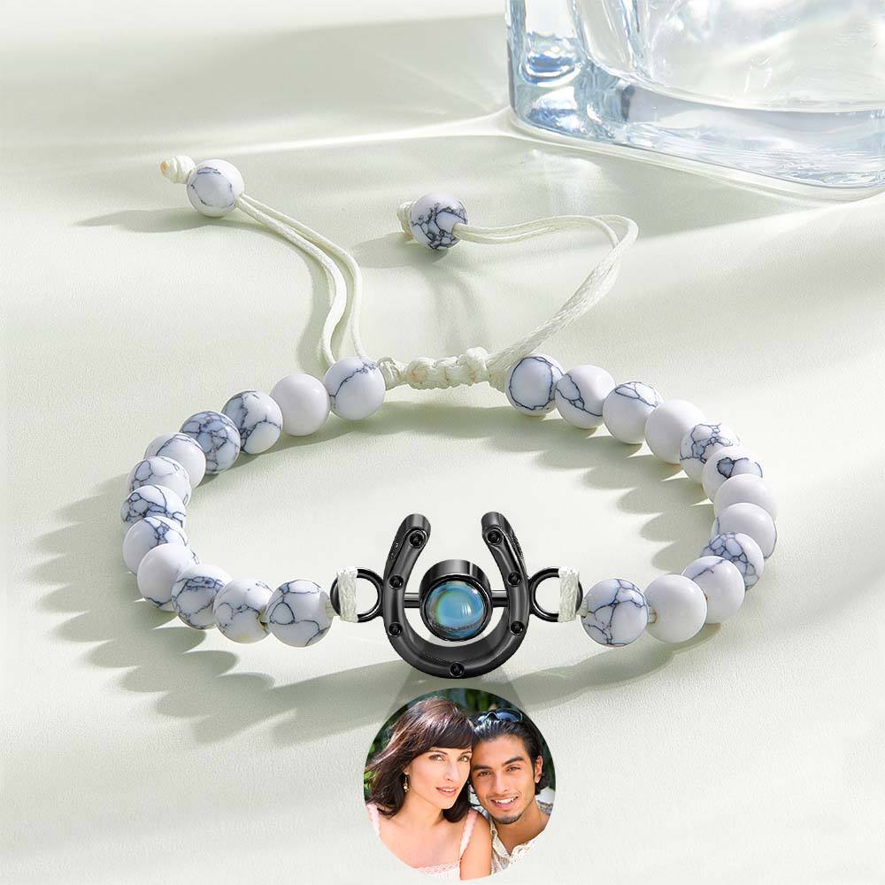 Personalized Horseshoe Charm Photo Projection Beads Bracelet Gift for Horse Lovers - soufeelmy