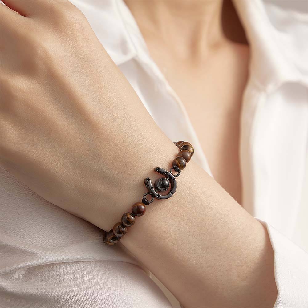 Personalized Horseshoe Charm Photo Projection Beads Bracelet Gift for Horse Lovers - soufeelmy