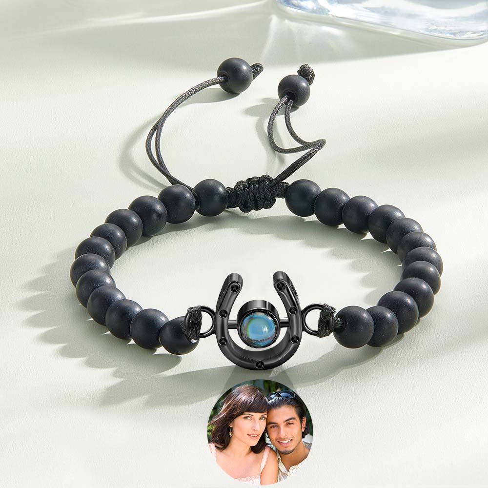 Personalized Horseshoe Charm Photo Projection Beads Bracelet Gift for Horse Lovers - soufeelmy