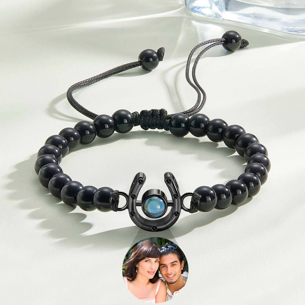 Personalized Horseshoe Charm Photo Projection Beads Bracelet Gift for Horse Lovers - soufeelmy