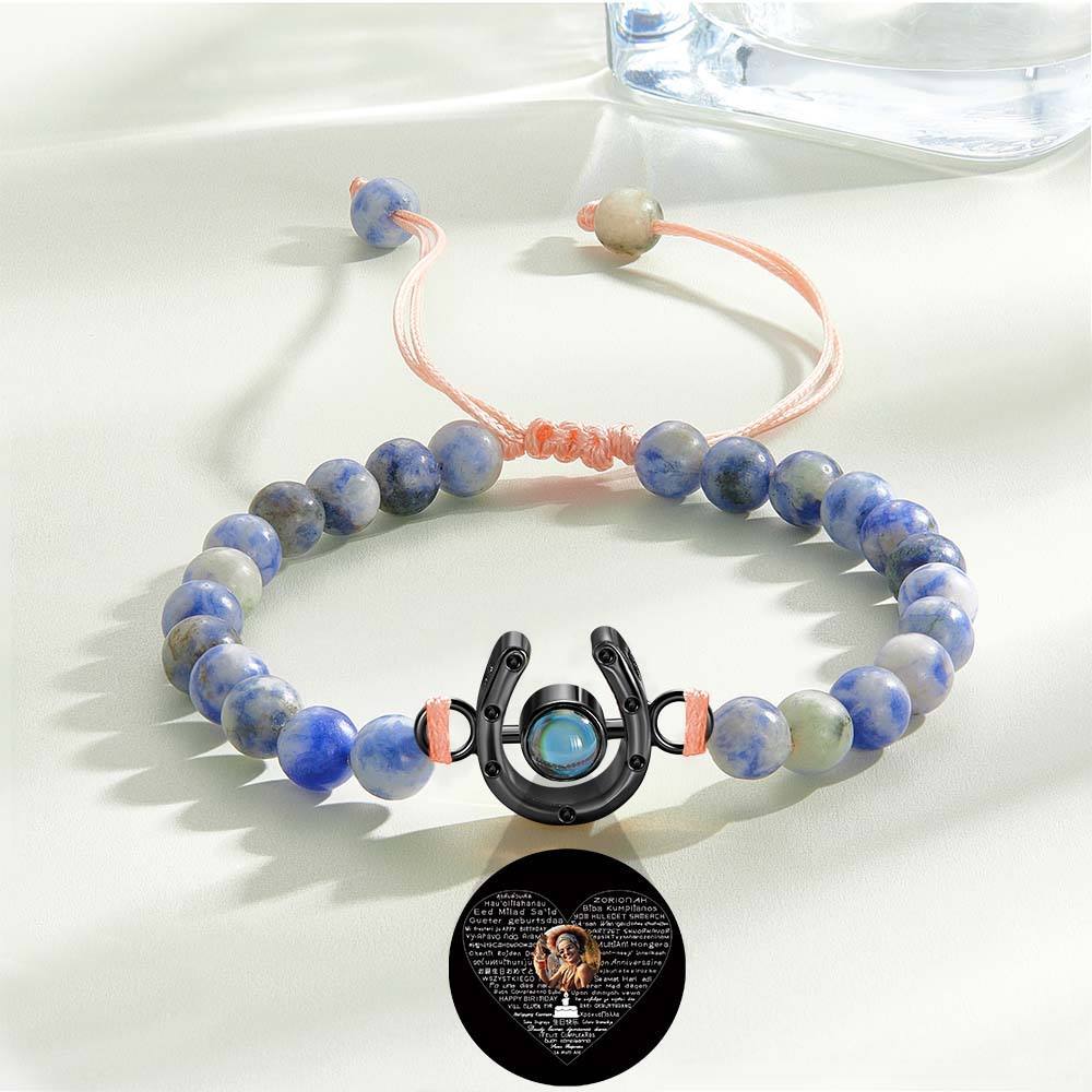 Personalized Horseshoe Charm Photo Projection Beads Bracelet Gift for Horse Lovers - soufeelmy