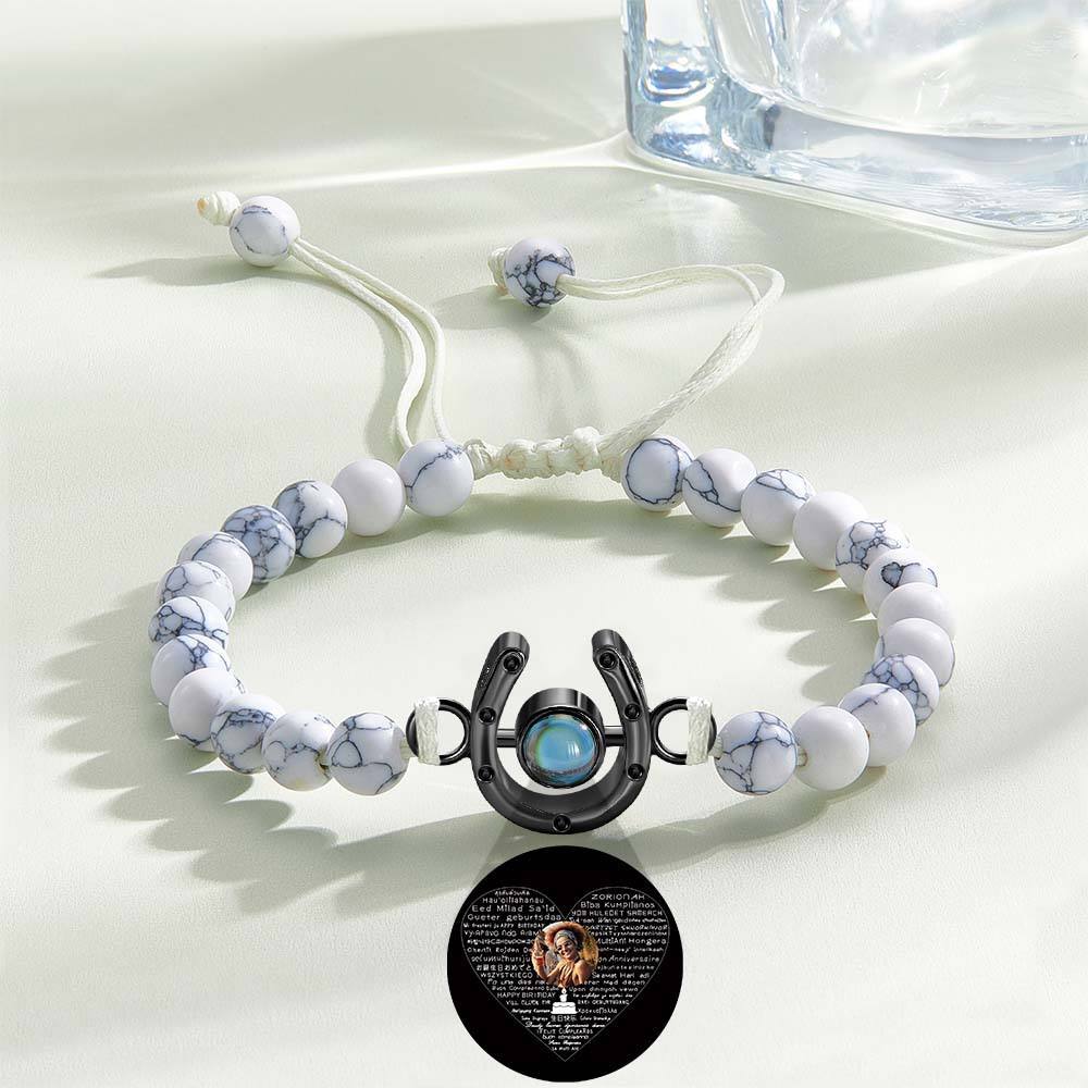 Personalized Horseshoe Charm Photo Projection Beads Bracelet Gift for Horse Lovers - soufeelmy