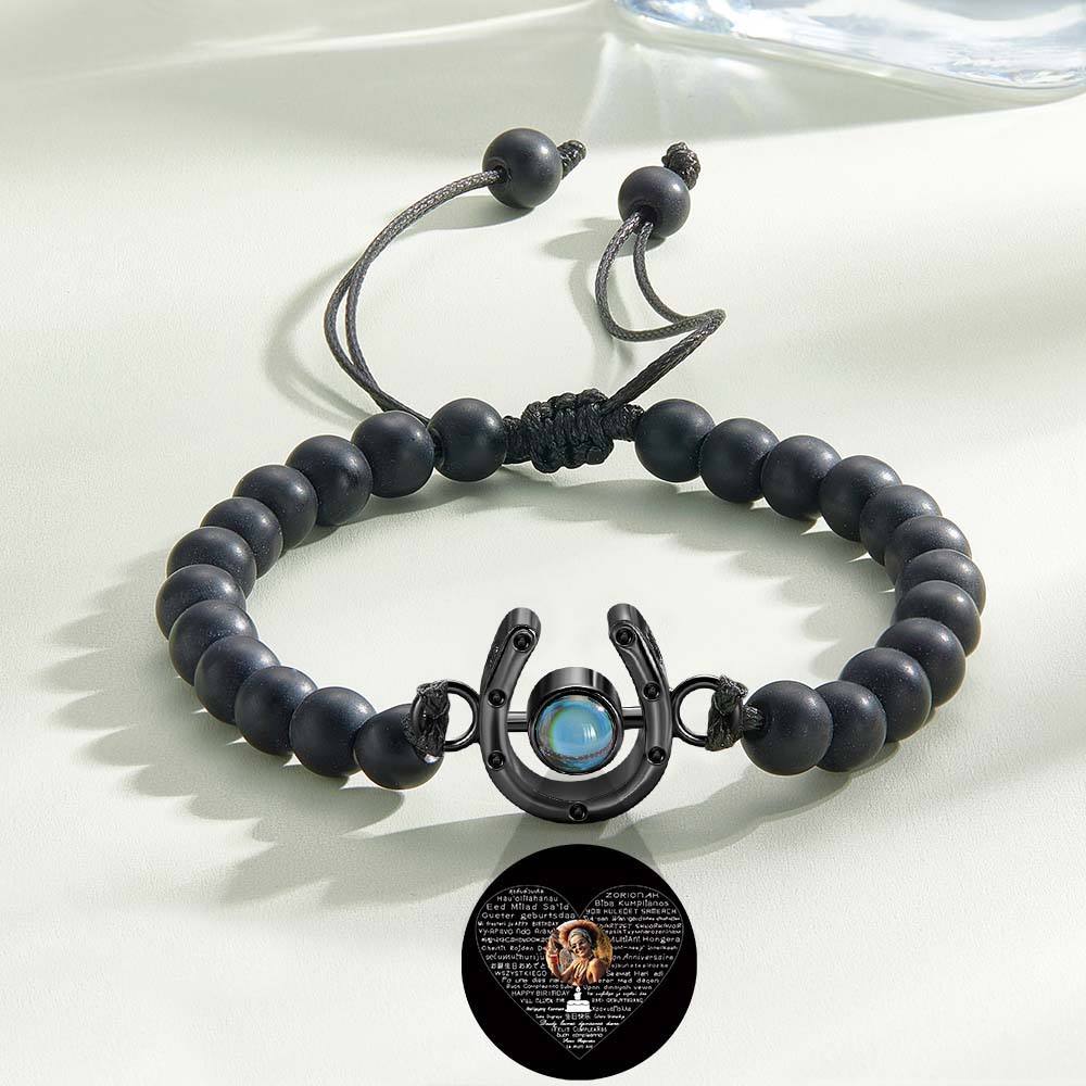 Personalized Horseshoe Charm Photo Projection Beads Bracelet Gift for Horse Lovers - soufeelmy
