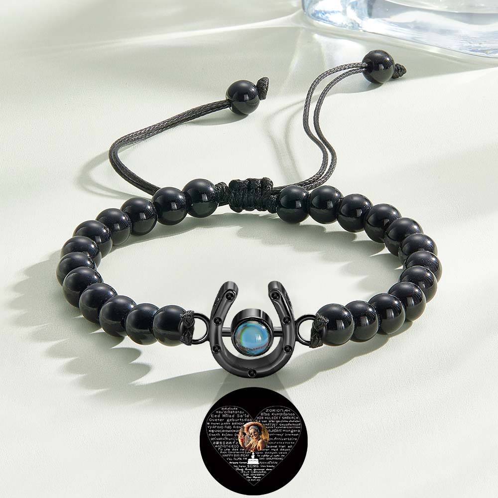Personalized Horseshoe Charm Photo Projection Beads Bracelet Gift for Horse Lovers - soufeelmy