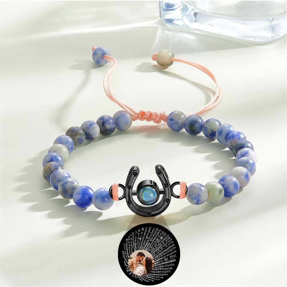 Personalized Horseshoe Charm Photo Projection Beads Bracelet Gift for Horse Lovers - soufeelmy